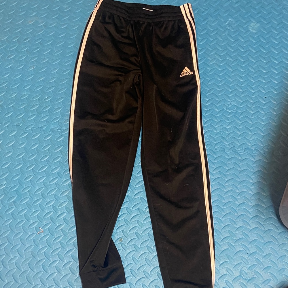 Adidas Kids Black Joggers with White Stripes